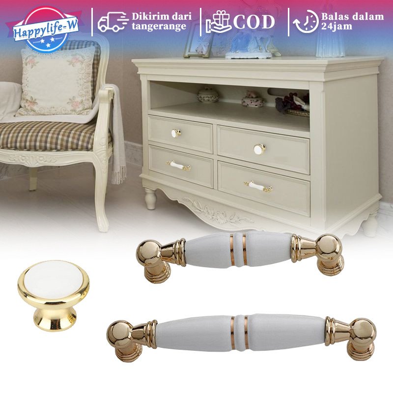 Ceramic Handle Tarikan Keramik Hendel Pintu Emas Lemari Ceramic Putih Bulat Laci Pintu Lemari Knob
