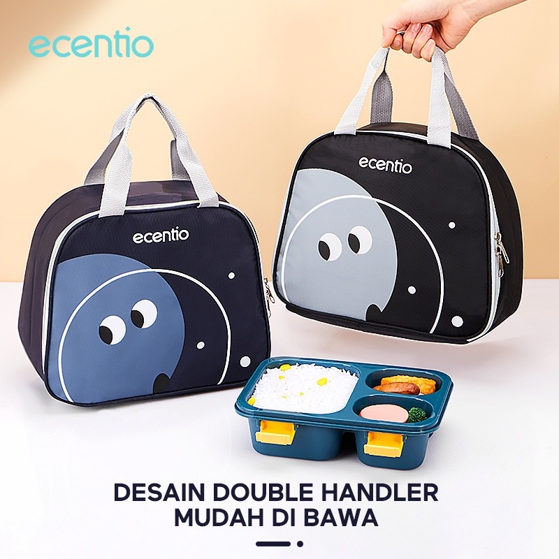 ECENTIO Black Lunch Bag | Cartoon Cooler Bag Insulated | Lunch Box Tas
