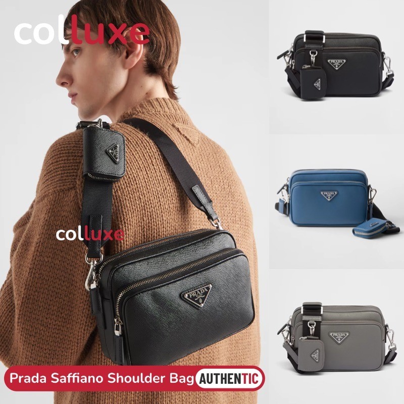 Prada Saffiano Leather Shoulder Bag Men's Messenger Bags Tas punggung pria