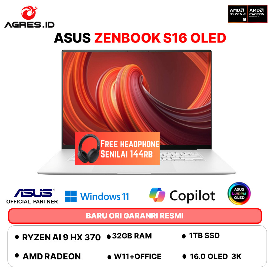 ASUS ZENBOOK S16 OLED UM5606WA TOUCH RYZEN AI 9 HX 370 32GB 1TB W11+OHS+M365 16.0WQXGA 3K GRY -OLEDS