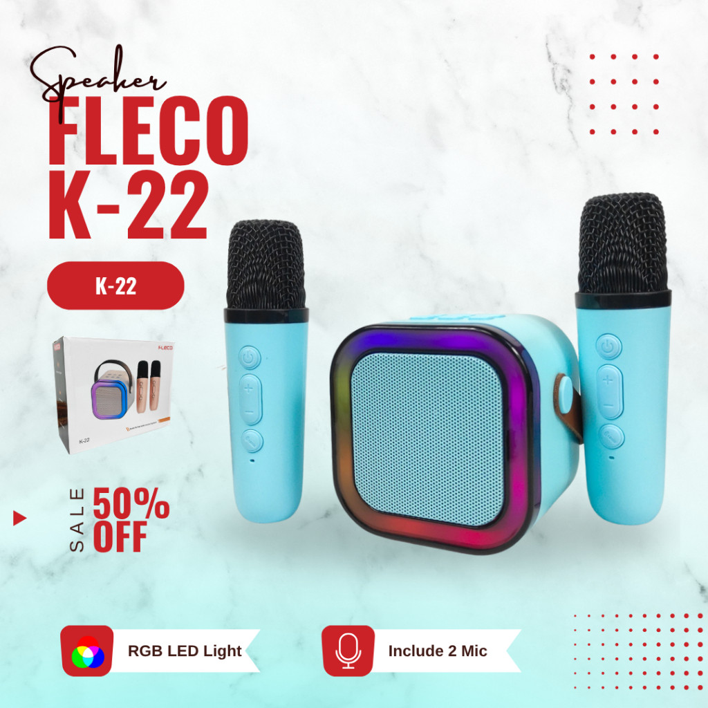 BARU Speaker Portable Bluetooth Mini  Fleco K - 22 / Speaker Fleco  Free 2 Mic Wearless