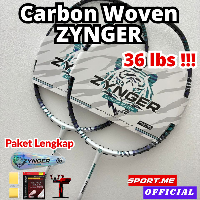 Felet CARBON WOVEN ZYNGER White Black Profesional Racket Badmnton Up to 36 lbs Original Felet