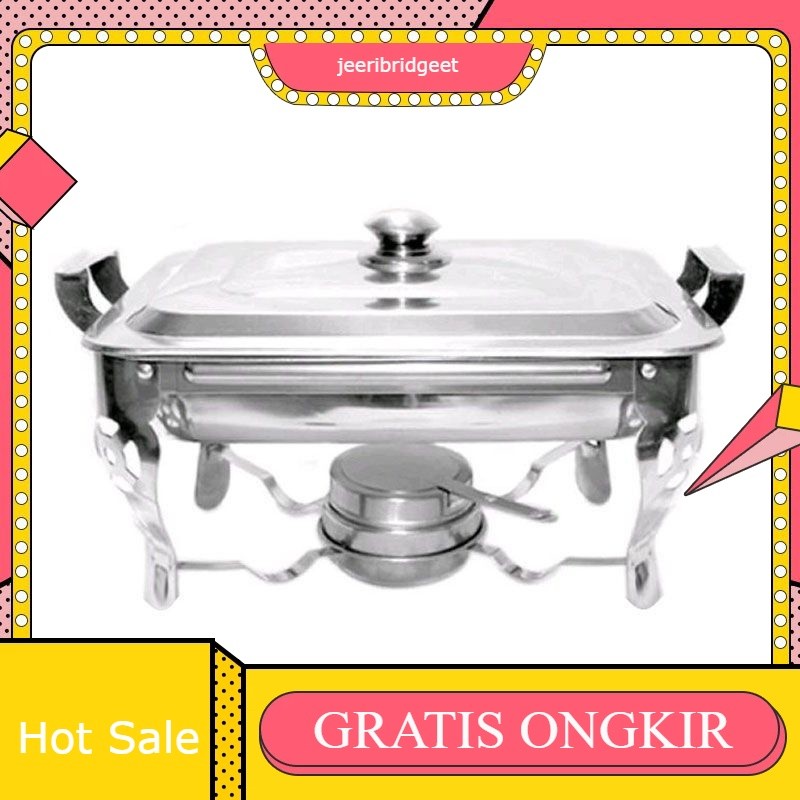Warmer square pan 2 layer / chafing dish / pemanas makanan 1tungku / prasmanan jumbo kotak stainless
