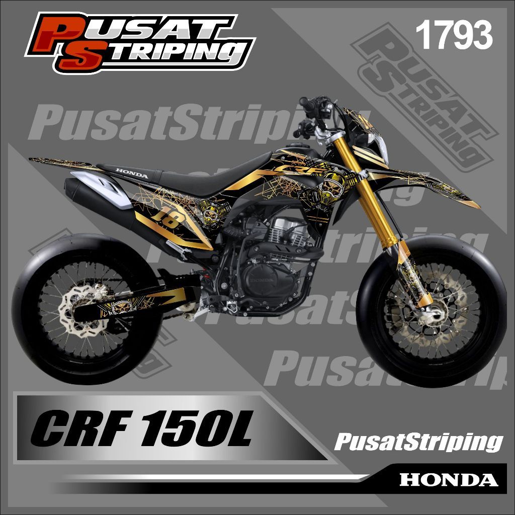 Stiker Striping Motor Decal Crf 150 l Full Body - Decal Crf - Motor Crf WARNA GOLD Desain Tengkorak