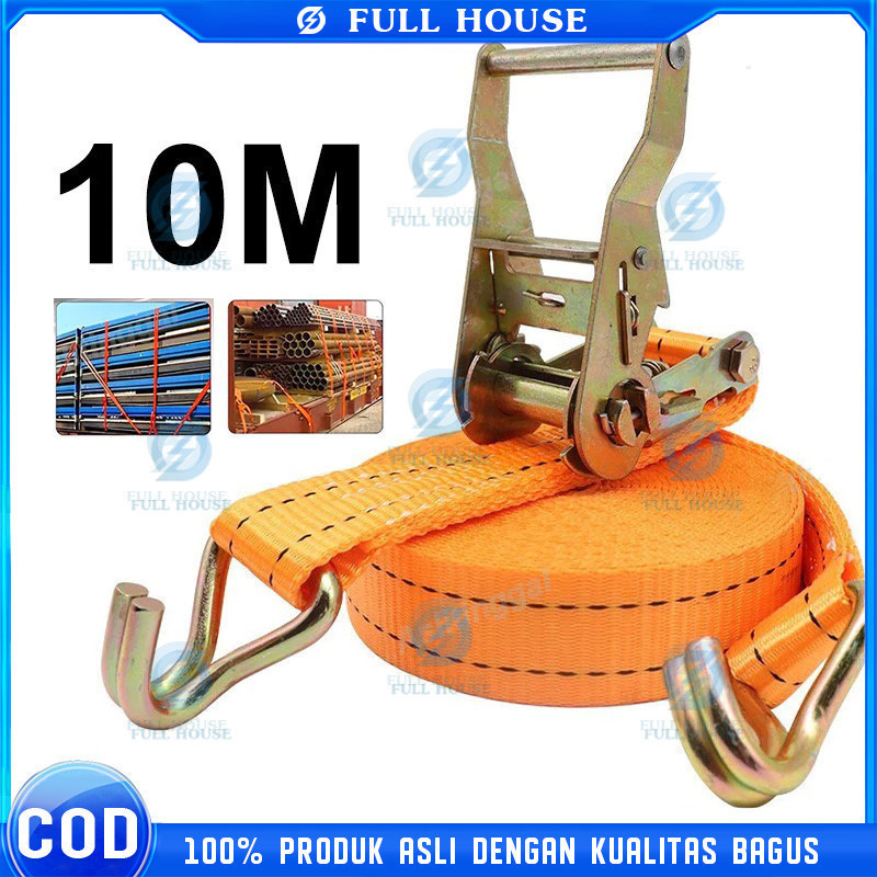 10M Tali Kecepatan Ratchet Tie Down 10 TON /Cargo Lashing Belt /Trackbelt Tali Ikat Sabuk Truk tali 