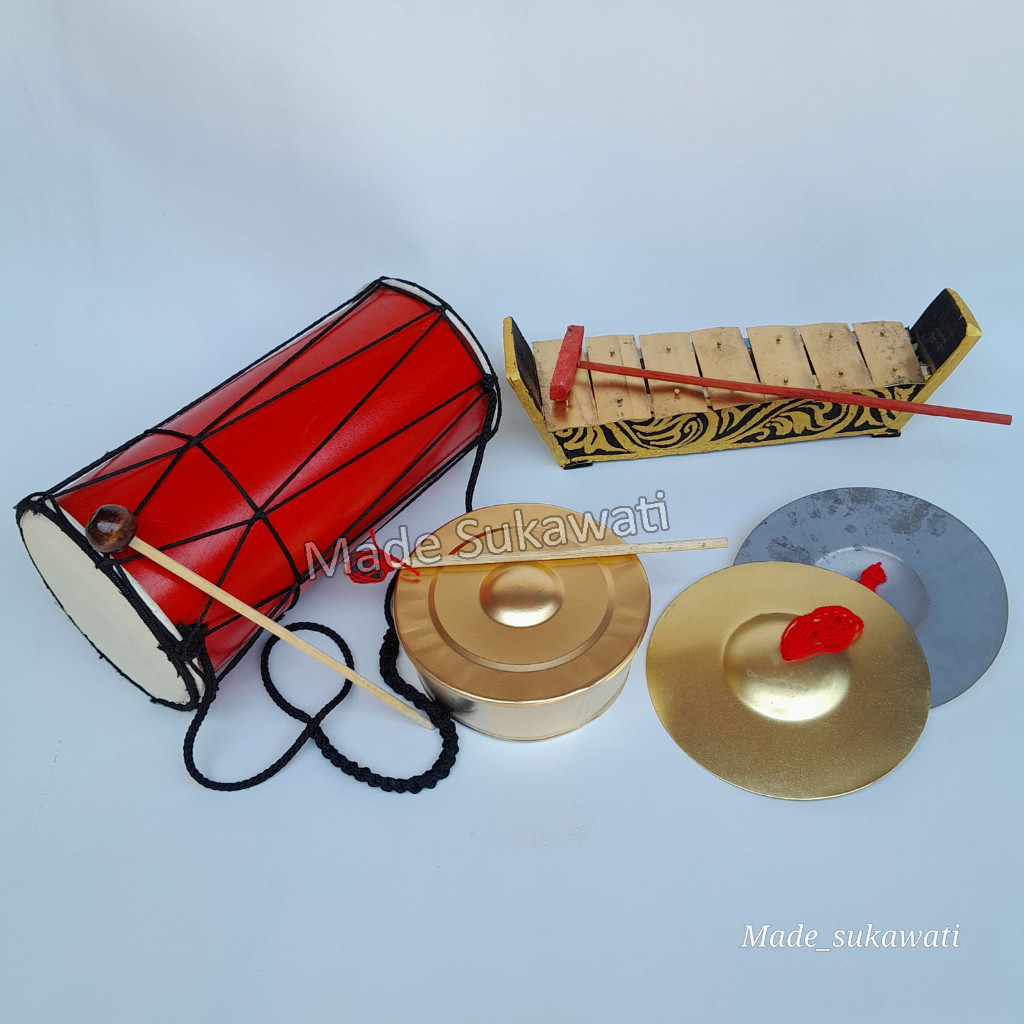 Teerbagus  Paket Gamelan 40Cm Gong Cengceng Kendang Alat Musik Mainan Edukasi Khas Bali