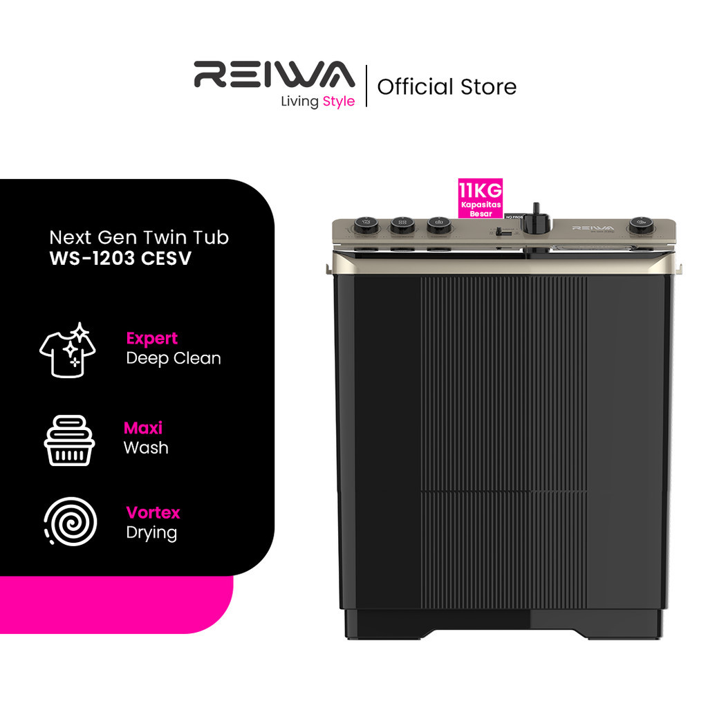 Reiwa Mesin Cuci 2 Tabung 11Kg  WS-1203CESV Champagne Silver