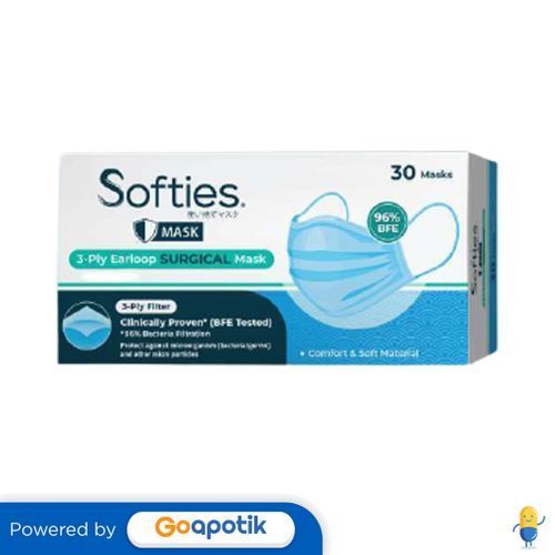 Softies 3ply Surgical Mask Earloop Biru Box 30 Pcs
