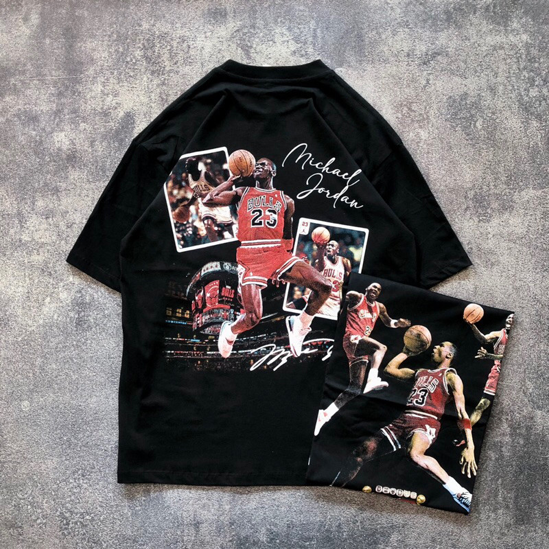 (LVR) Baju Kaos NBA Oversize MICHAEL JORDAN 23 -  T Shirt Vintage Oversize NBA Michael Jordan  Black