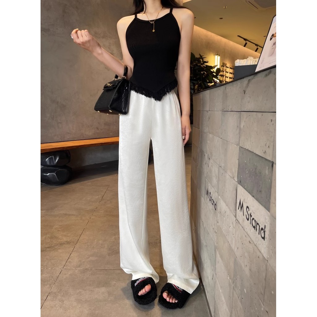 Celana Lebar Satin Wanita Gaya Cina Sutra Es Tipis