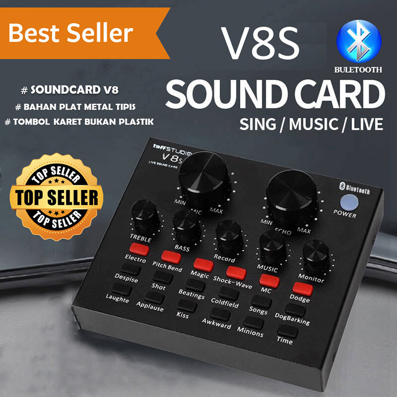 promo toko Bluetooth Audio USB External Soundcard Broadcast Mic V8S Sound Card Recording Microphone 