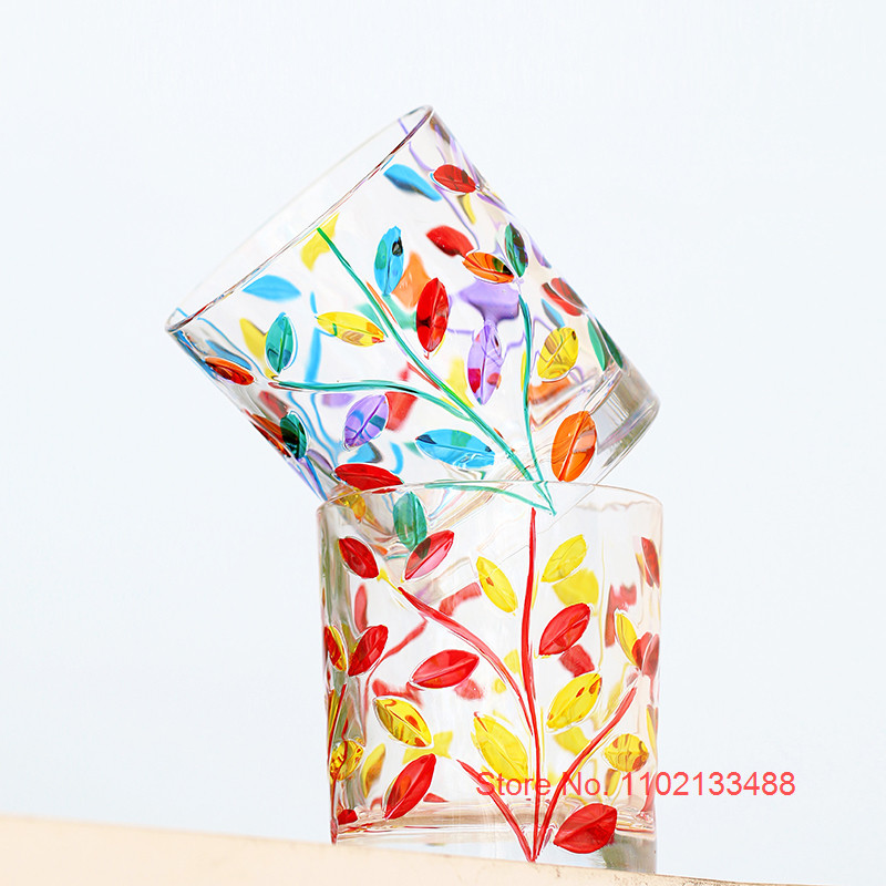 Italy Murano Design Colored Whiskey Glass Laurel Leaves National Essence Zecchin Crystal Drink Cup O