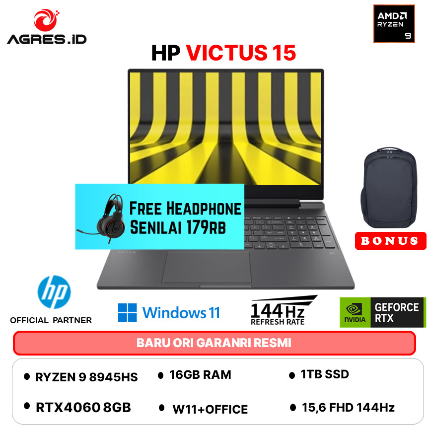 HP VICTUS 15 RYZEN 9 8945HS RTX4060 8GB/ 16GB 1TB W11+OHS+M365B 15.6FHD 144HZ -FB3777AX