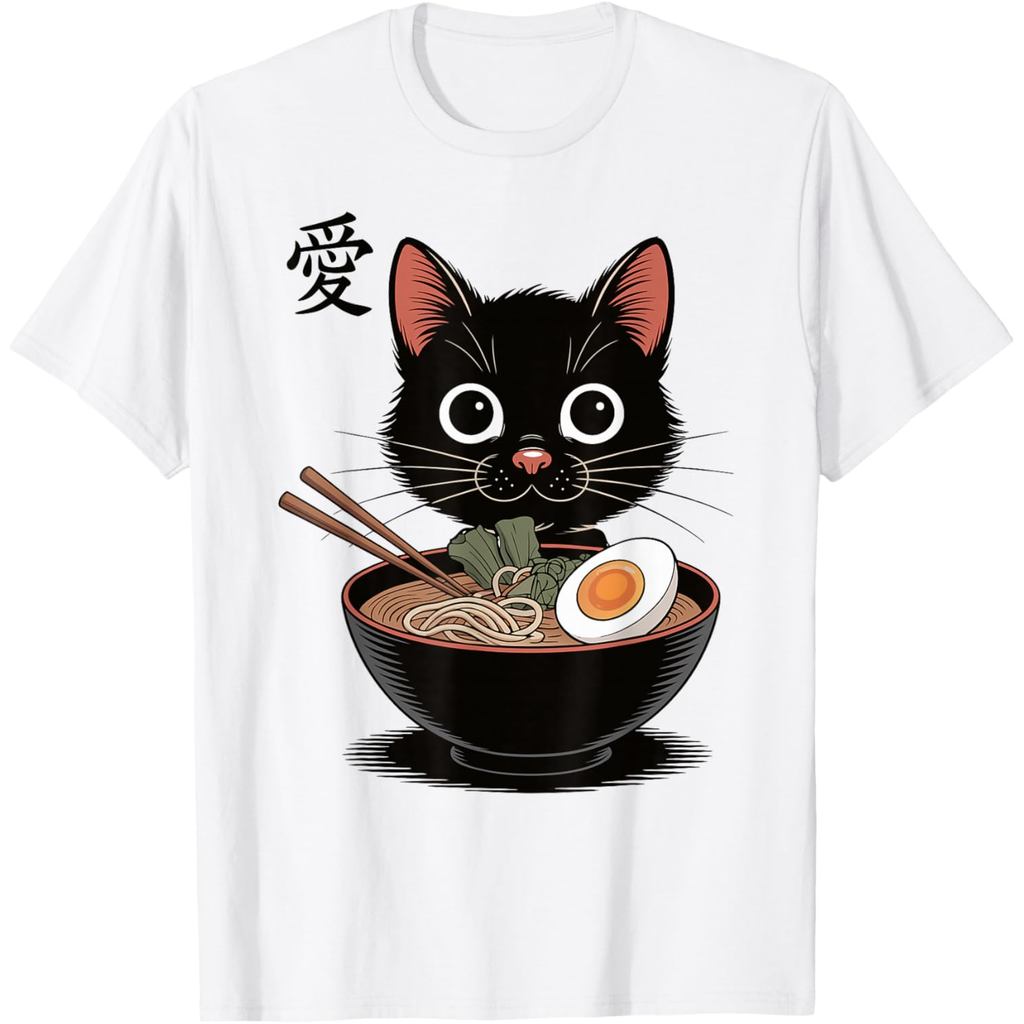 *COD* Kaos Seni Kucing Ramen Lucu Kawaii Neko Anime Kanji Cinta Kucing