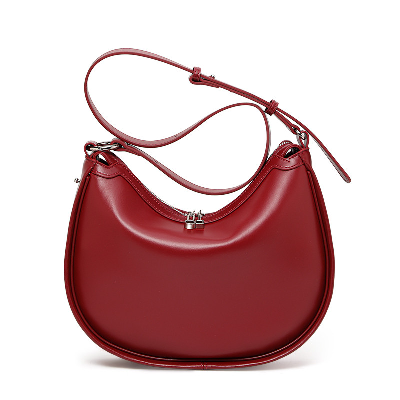genuine leather crescent moon bag hand-held large capacity glossy soft leather cross-body half-round