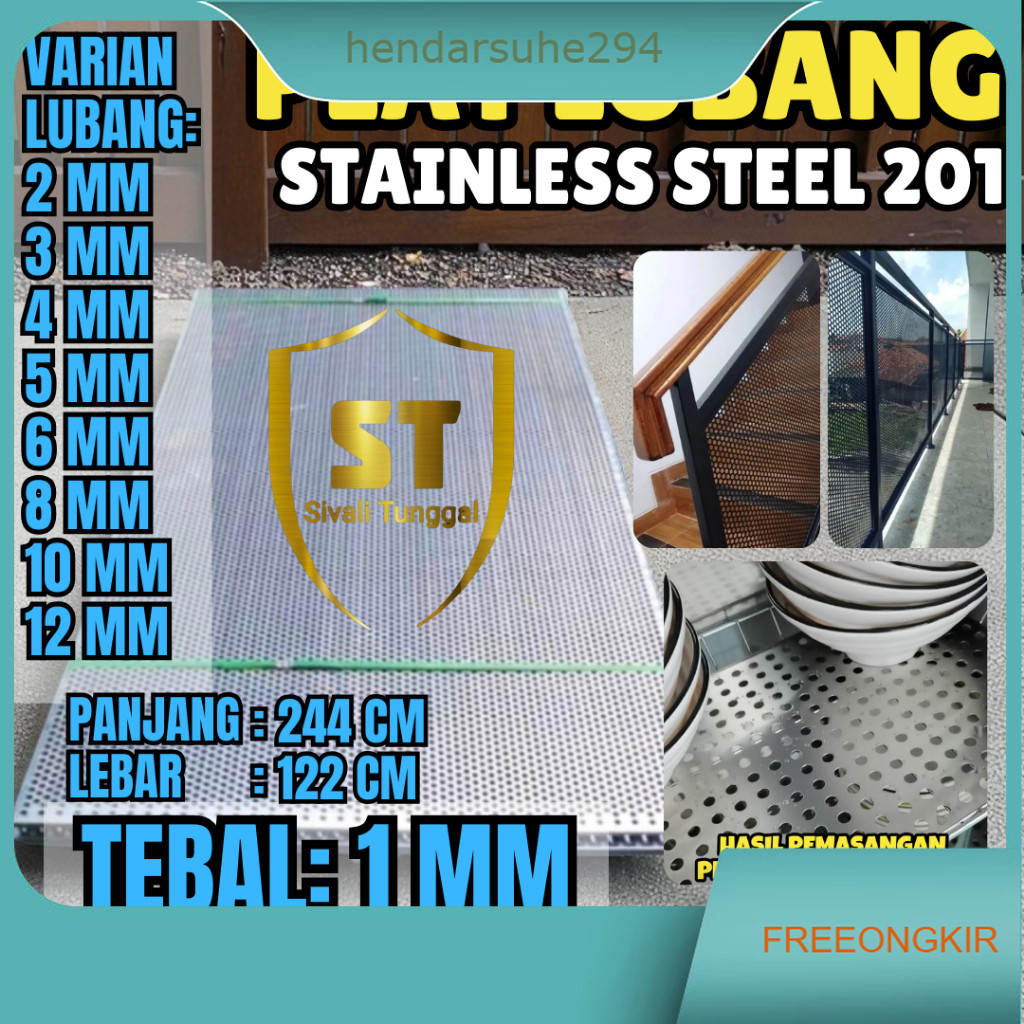 PLAT LUBANG 201 - 122CMX244CM - (1 MM) TEBAL PLAT - STAINLESS STEEL 201 - PLAT PERFORATED
