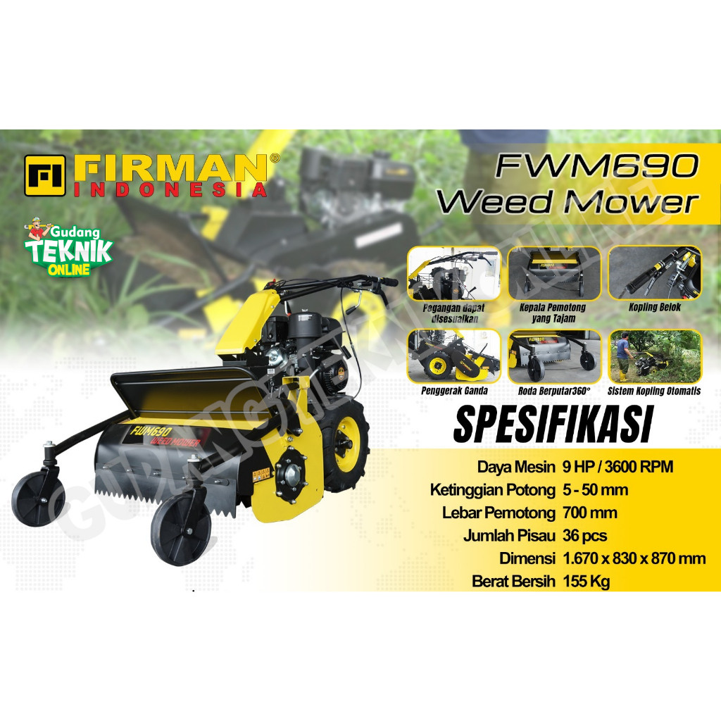 promo Mesin Pangkas Penghancur Semak FIRMAN FWM690 Potong Tanaman Rumput Liar Kebun Sawah Semak Belu