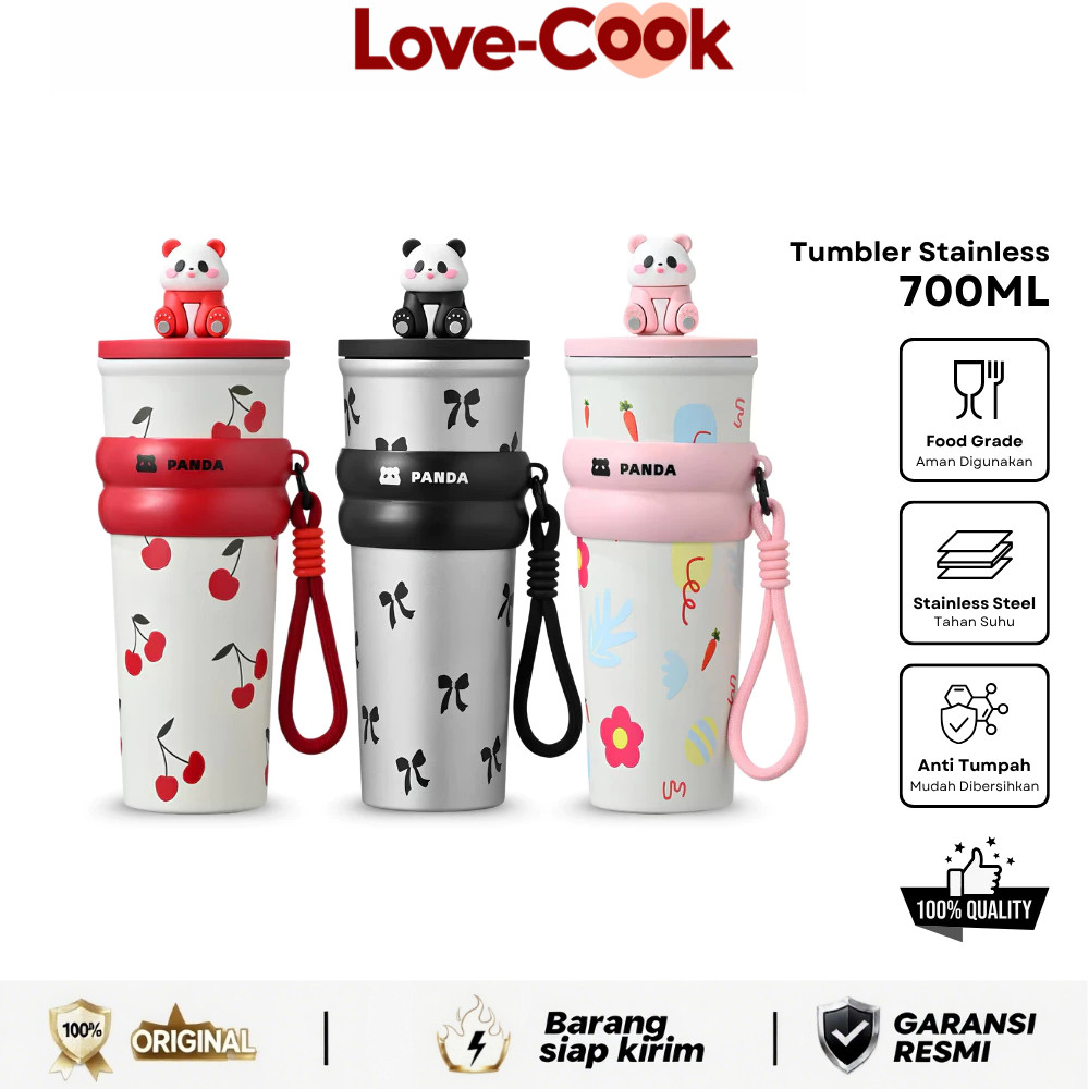 Love Cook-Botol Minum Panda Stainless Steel Vacuum Flask – Anti Bocor Tahan Suhu 24 Jam