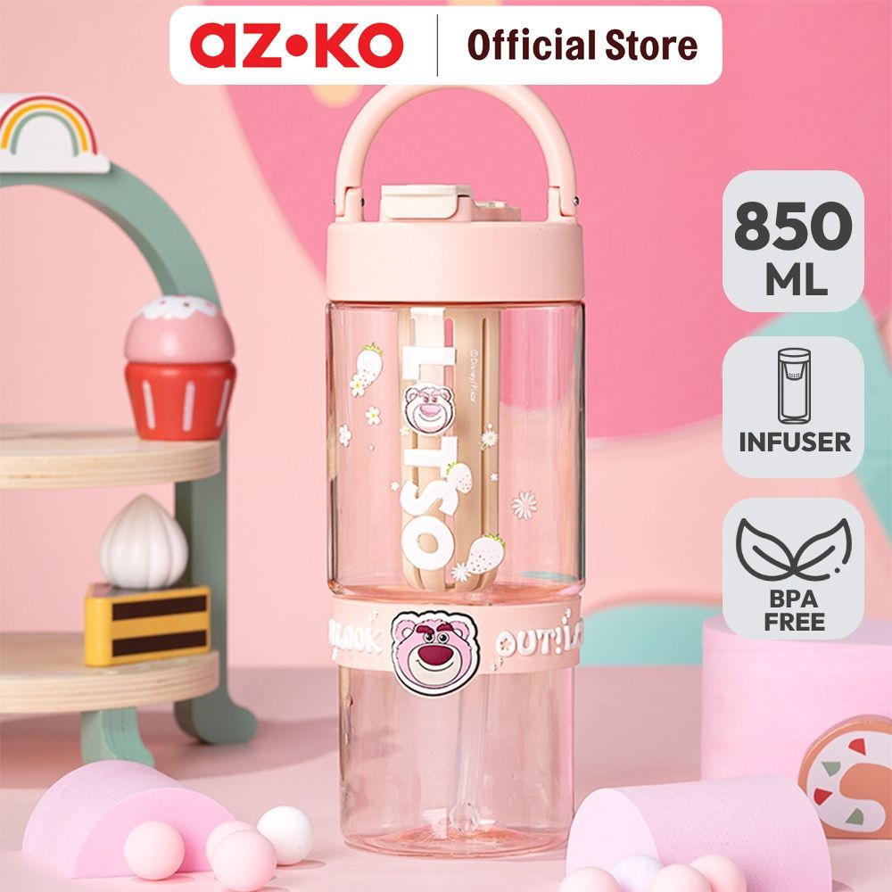 AZKO Ataru Botol Minum Tritan Dengan Infuser & Handle Lotso 850 ml - Pink Drinkware Hydration Gear S