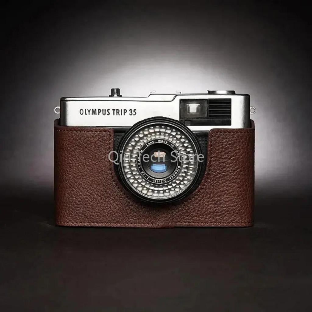 Genuine Real Leather Camera Bag Bottom Protect Case Cover Base Grip Shoulder Belt Neck Strap for Oly