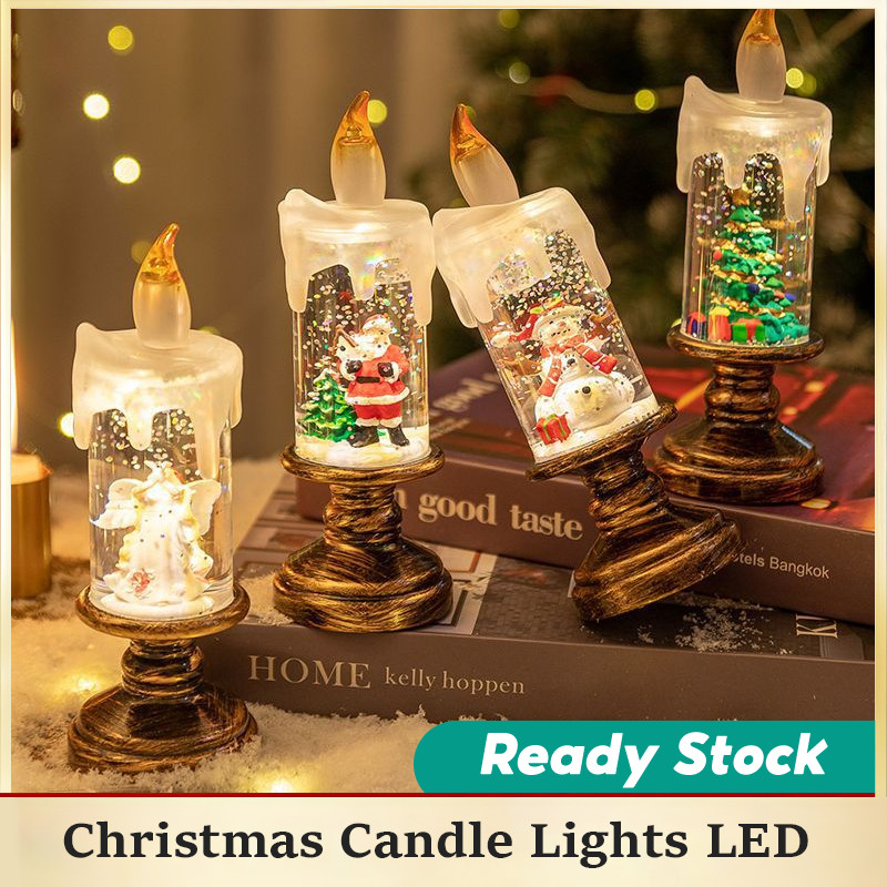 Christmas Candle Lights LED Model Lilin Santa Lampu Lilin LED Natal Dengan Efek Salju Natal Tears Al