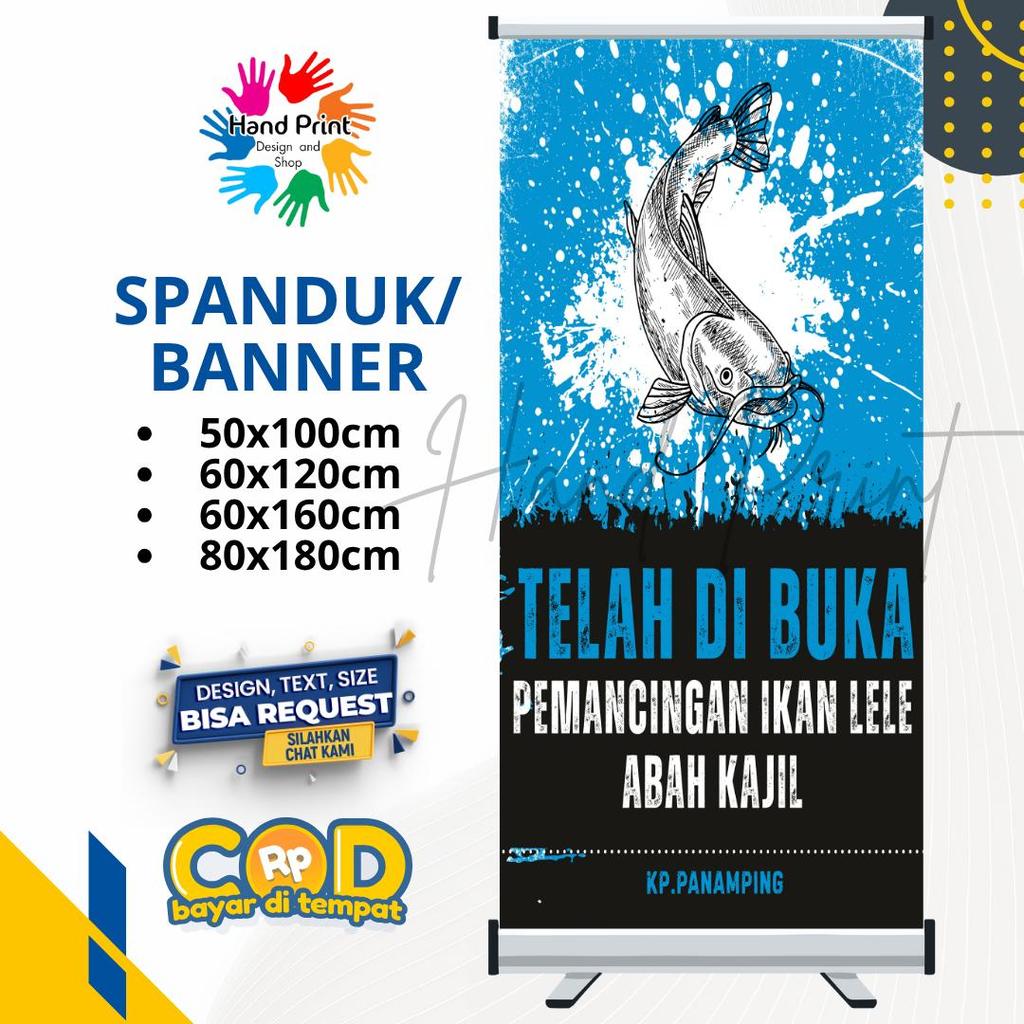 Cetak Spanduk Banner Pemancingan Ikan Lele Biru MMT Spanduk Custom 60x160