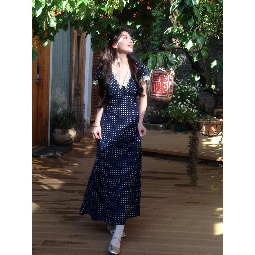 French retro lace dress for women