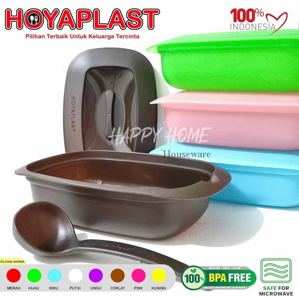 HOYAPLAST 1set Casserole Persegi Pajnajng 2,1 Liter Tempat Sayur Prasmanan 2100ml Bonus Sendok Sop