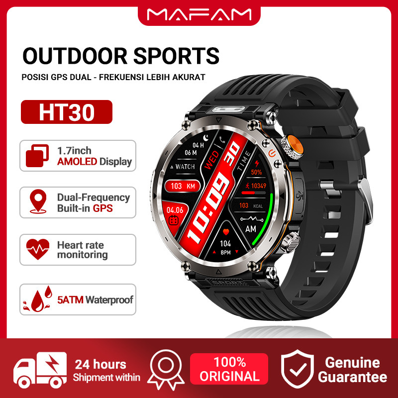 Smartwatch HT30 Baterai 600mAh Tahan 7 Hari - Layar 1.7" IPS, IP68, Bluetooth Call, Monitor Detak Ja