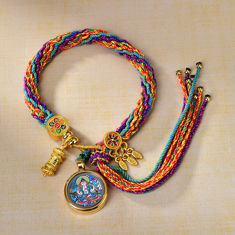 Tali tangan tenunan reinkarnasi tali thangka kecil Thangka Dewa Kekayaan Hijau Tara Zakiram