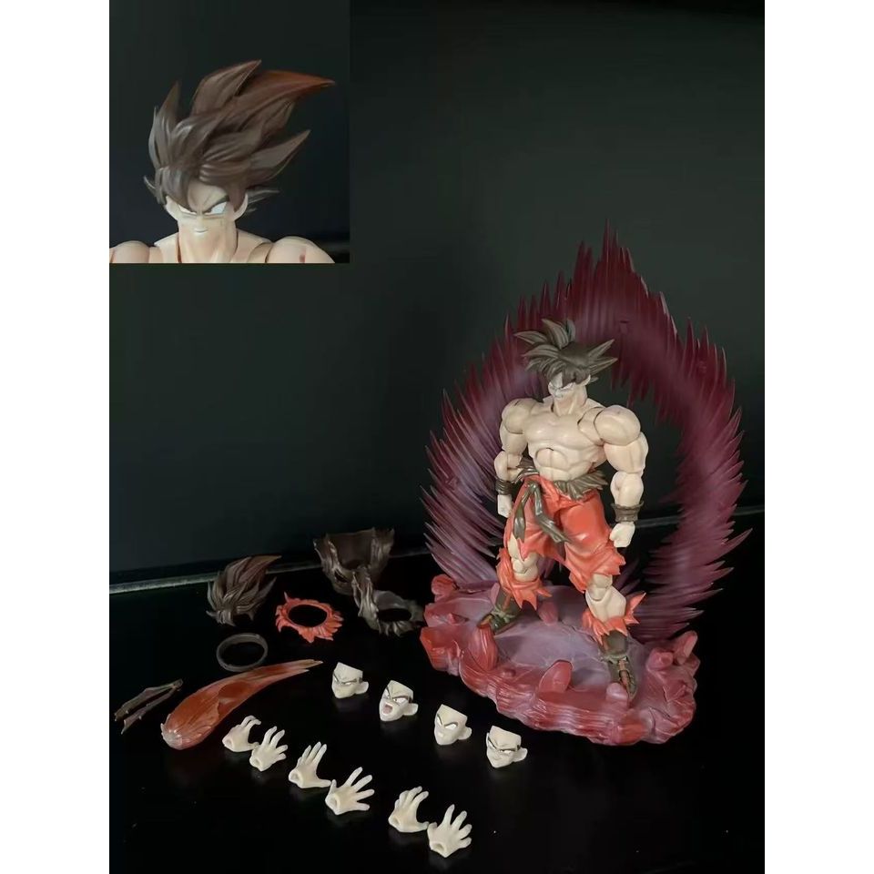 E&C Studio Action Figures Dragon Ball Z Shf Super Saiyan Son Goku Blue Kaioken Battle Damage 3.0 Bod