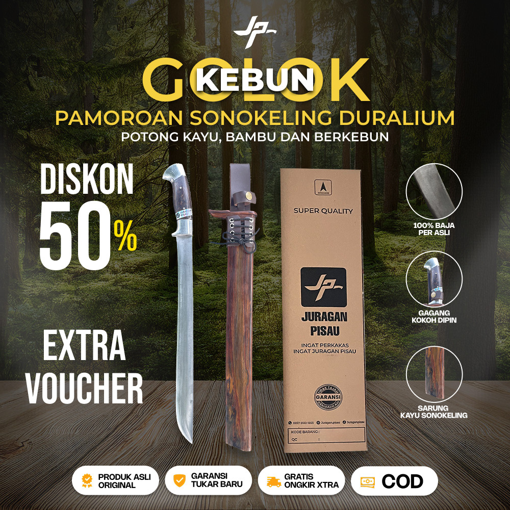 Juragan Pisau | Pisau Sembelihh Pamoroan Daging Baja Super Tajam Sarung Kayu Jati Sonokeling