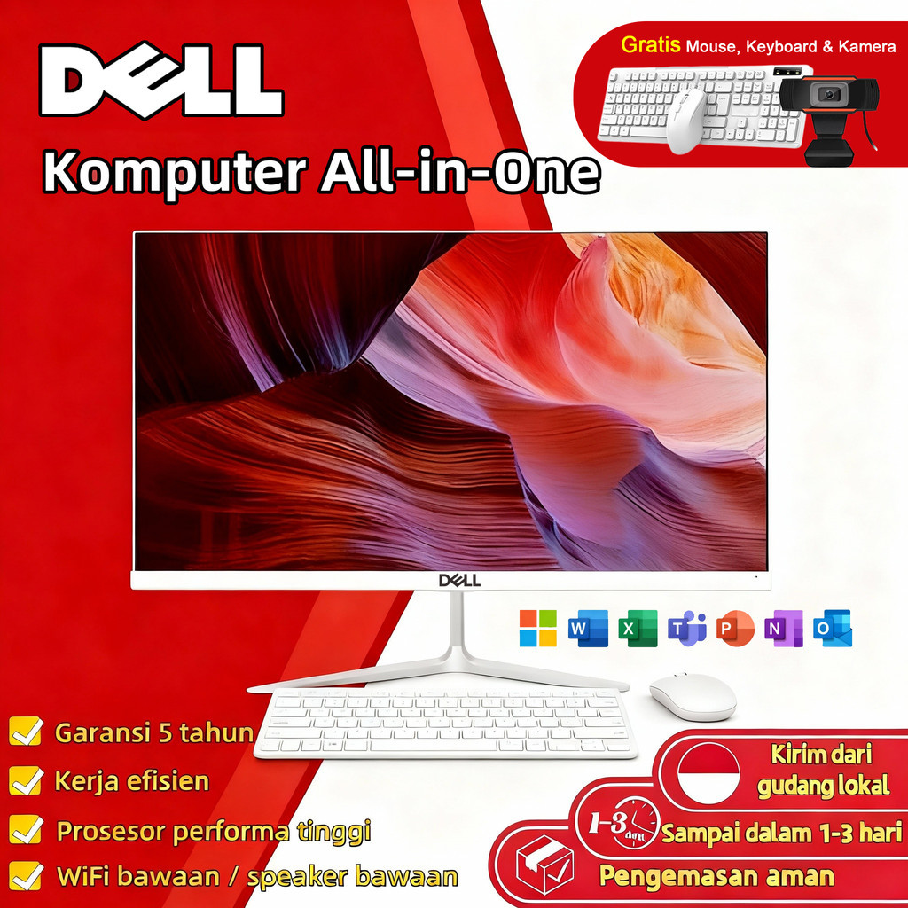 Komputer all-in-one Dell, prosesor Intel i3, i5, i7, layar 19, 22, 24, 27 inci.