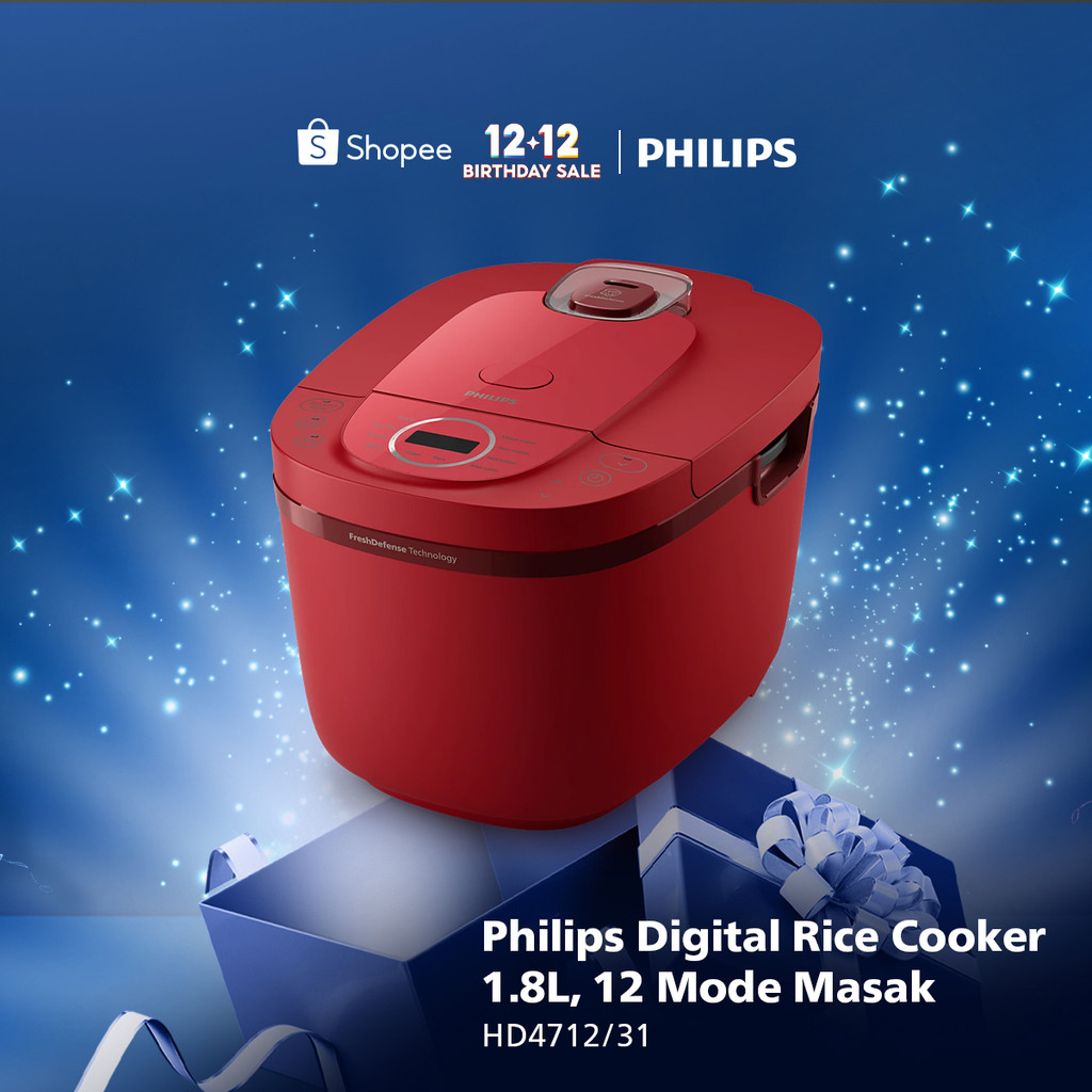 Philips Digital Rice Cooker Magicom 1.8 L - 3000 Digital Series HD4712/31 - Merah - 12 Menu Masak - 