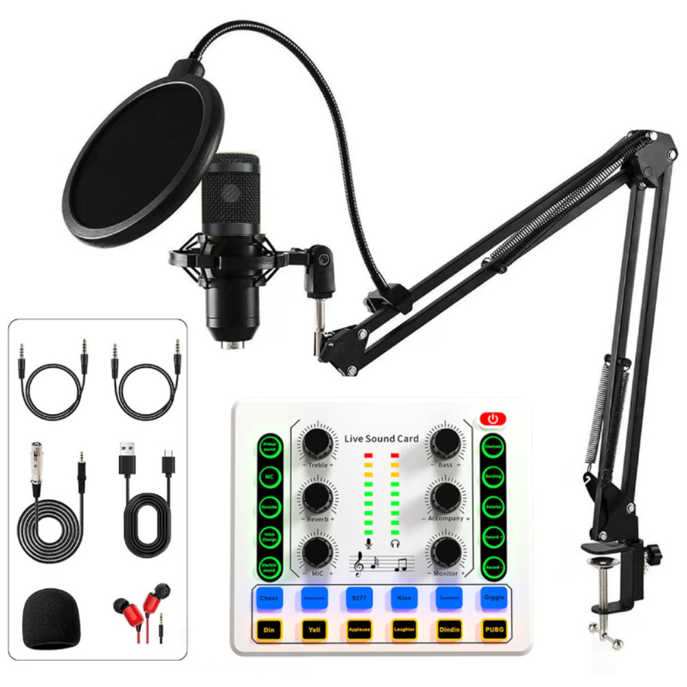 Podcast equipment set, auo interface, with BM800 condenser microphone, DJ mixer, podcast microphone 