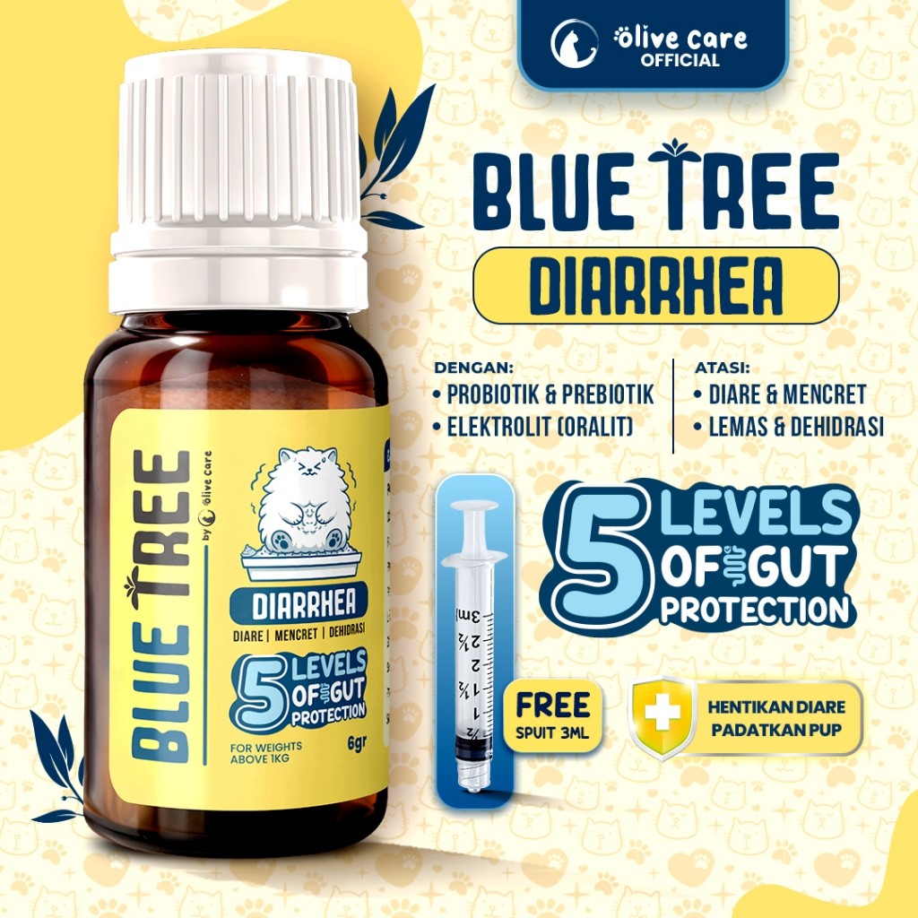 Olive Care Vitamin Obat Kucing BLUE TREE Diarrhea (Diare) dengan 5 Lapis Perlindungan Usus kandungan