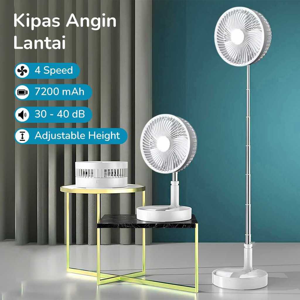 (100% ORI) ZK Kipas Angin Standing Portable Retractable Folding Fan 7200mAh - ZK-20321