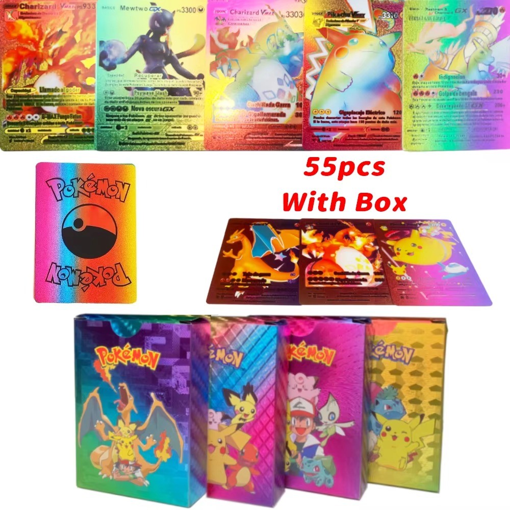 Pokemon Cards Francaise German Gold Spanish English Foil Gold Rainbow Cards VMAX GX V Card Game Card