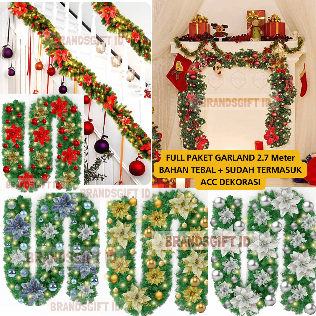 top sale Paket PREMIUM Garland 2.7 Meter Full aksesoris Natal 4 Warna Dekorasi Tangga Garland / Deko