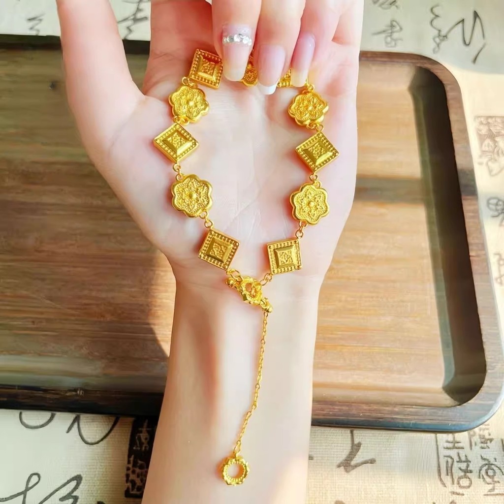 Gelang Huacai untuk Wanita Metode Kuno Pasir Emas Tren Nasional Gaya Retro