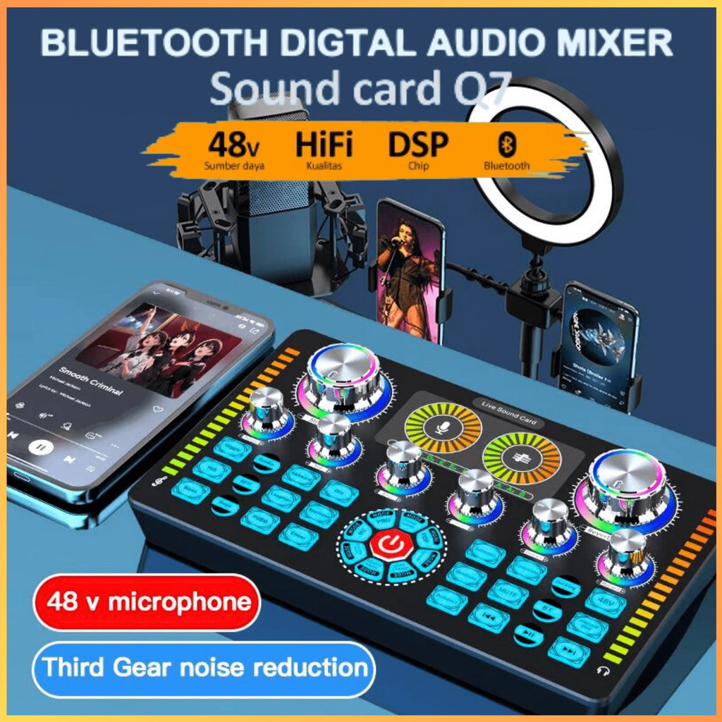 promo toko COD KIRIM CEPAT TaffSTUDIO Mixer Audio External Sound Card Live Phantom Power 48V Q7 / Mi