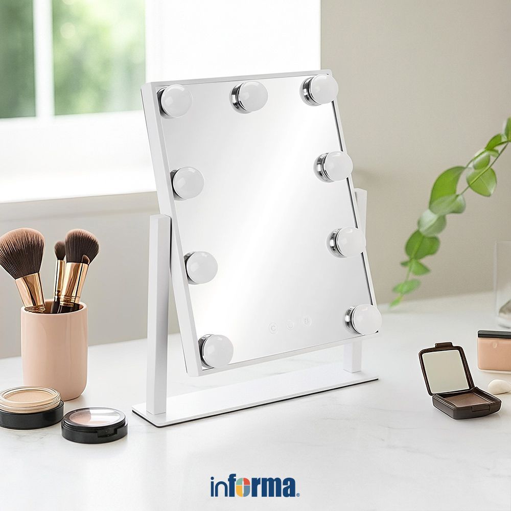 Informa Cermin Rias Meja Dengan Led 25X30 cm - Putih Magnifying Mirror Kaca Zoom Makeup Kaca Rias Wa