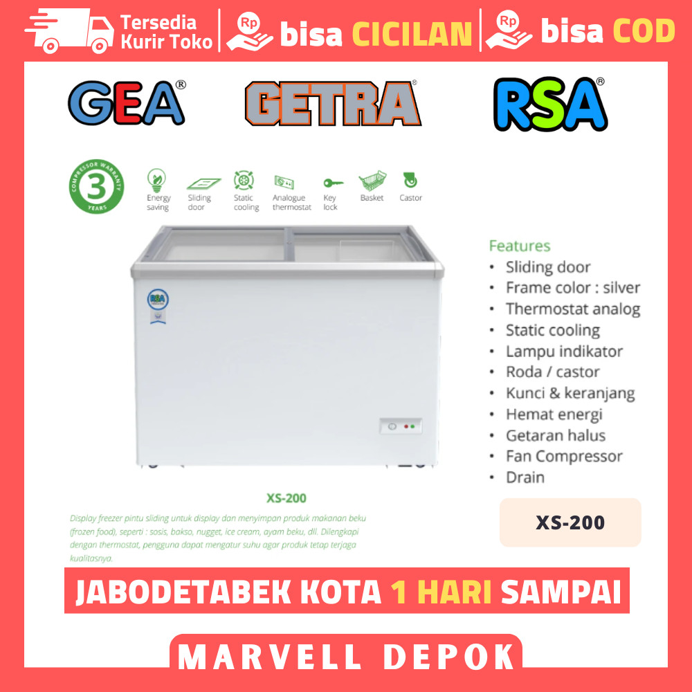 Freezer Sliding Kaca Rsa Xs 200 Freezer Sliding 200 Liter Garansi Resmi