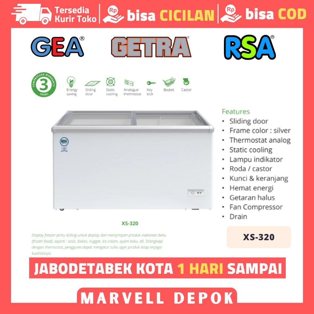 FREEZER ES KRIM SLIDING RSA XS-320 FREEZER ICE CREAM KACA SLIDE XS 320 ORIGINAL