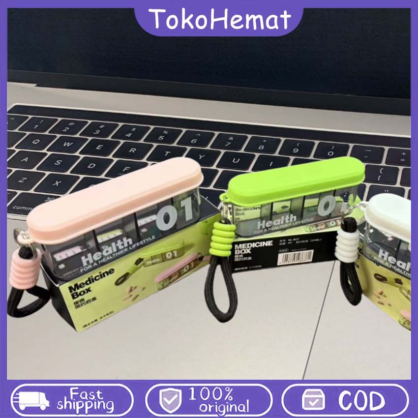 Tempat Obat Mini 4 Kotak Sekat Pill Organizer Travel Kedap Udara yang Portable dan Praktis untuk Har