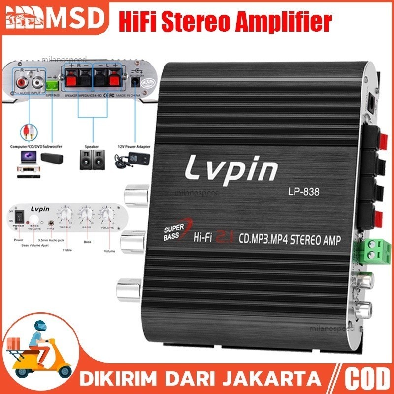 SL Ampli Mini HiFi Stereo Power Amplifier Treble Bass Booster 12V 2.1 Channel