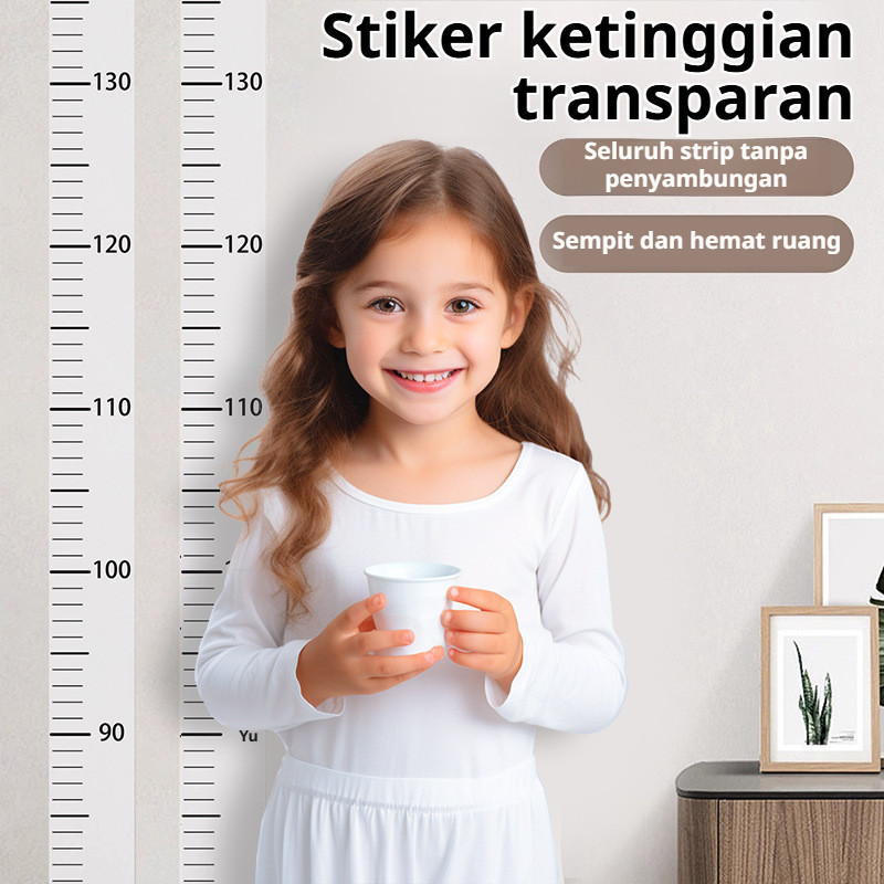 Stiker Dinding Pengukur Tinggi Badan 2 Meter Transparan Kartun Lucu - Alat Ukur Pertumbuhan Anak Aku