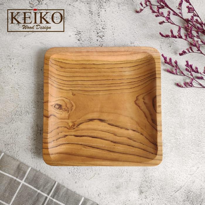 PROMO- Piring Kayu Kotak Jati / piring makan / dessert - jati