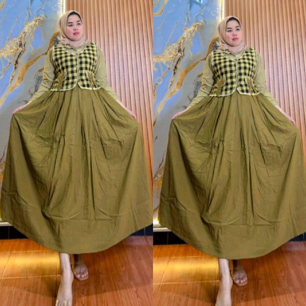 Midi Dress Delian pakaian wanita Baby Soft Jeans LD 110 PB 125 Busui Kancing Depan Lengan Panjang Uj