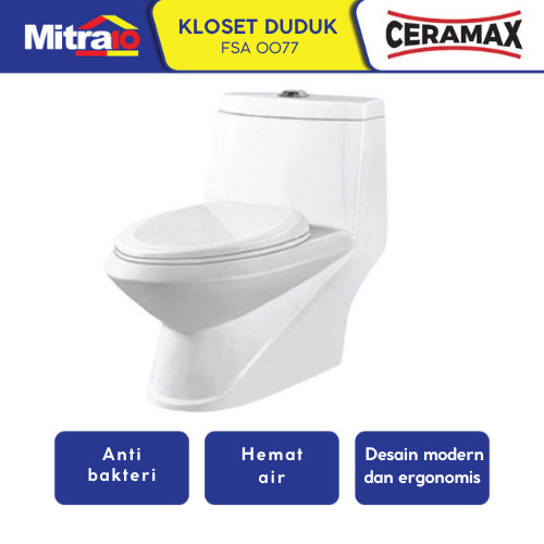 DISKON Ceramax Kloset Duduk Satu Bagian FSA 0077 42cm x 74cm x 71cm Putih